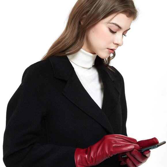 Women’s Genuine Lambskin Leather Touchscreen Winter Driving Gloves Cashmere Line - Picture 1 of 6